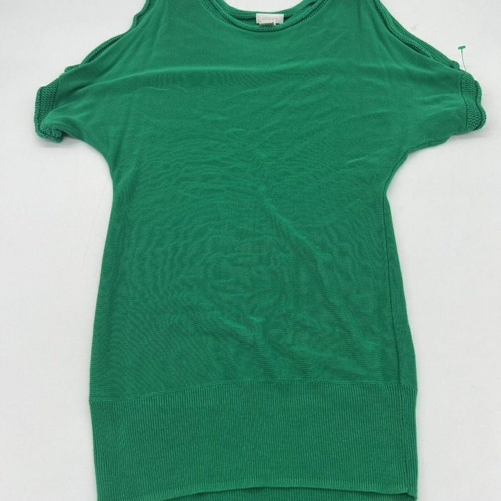 Chicos Green Cold Shoulder Knit Top Size Small Rayon